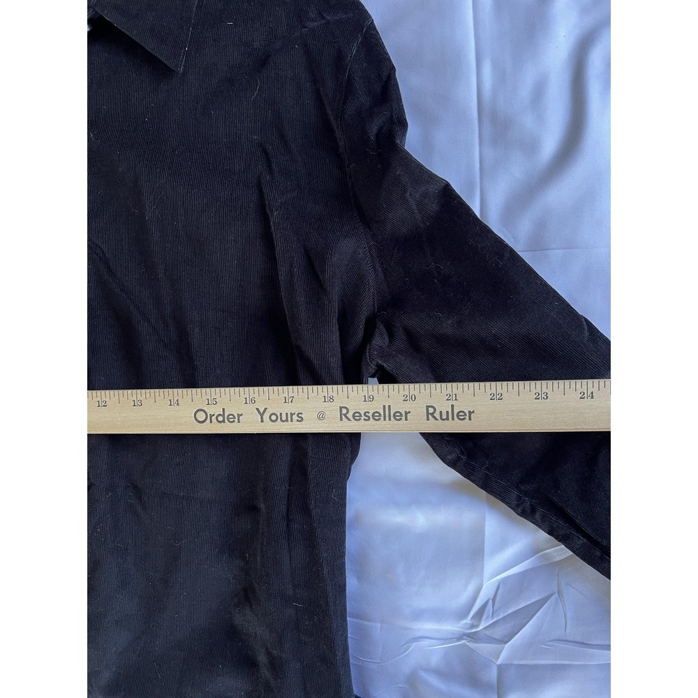 Foxcroft Shirt Womens 16 Black Fitted Corduroy Button Front Contrast Cuff Blouse - Picture 10 of 14